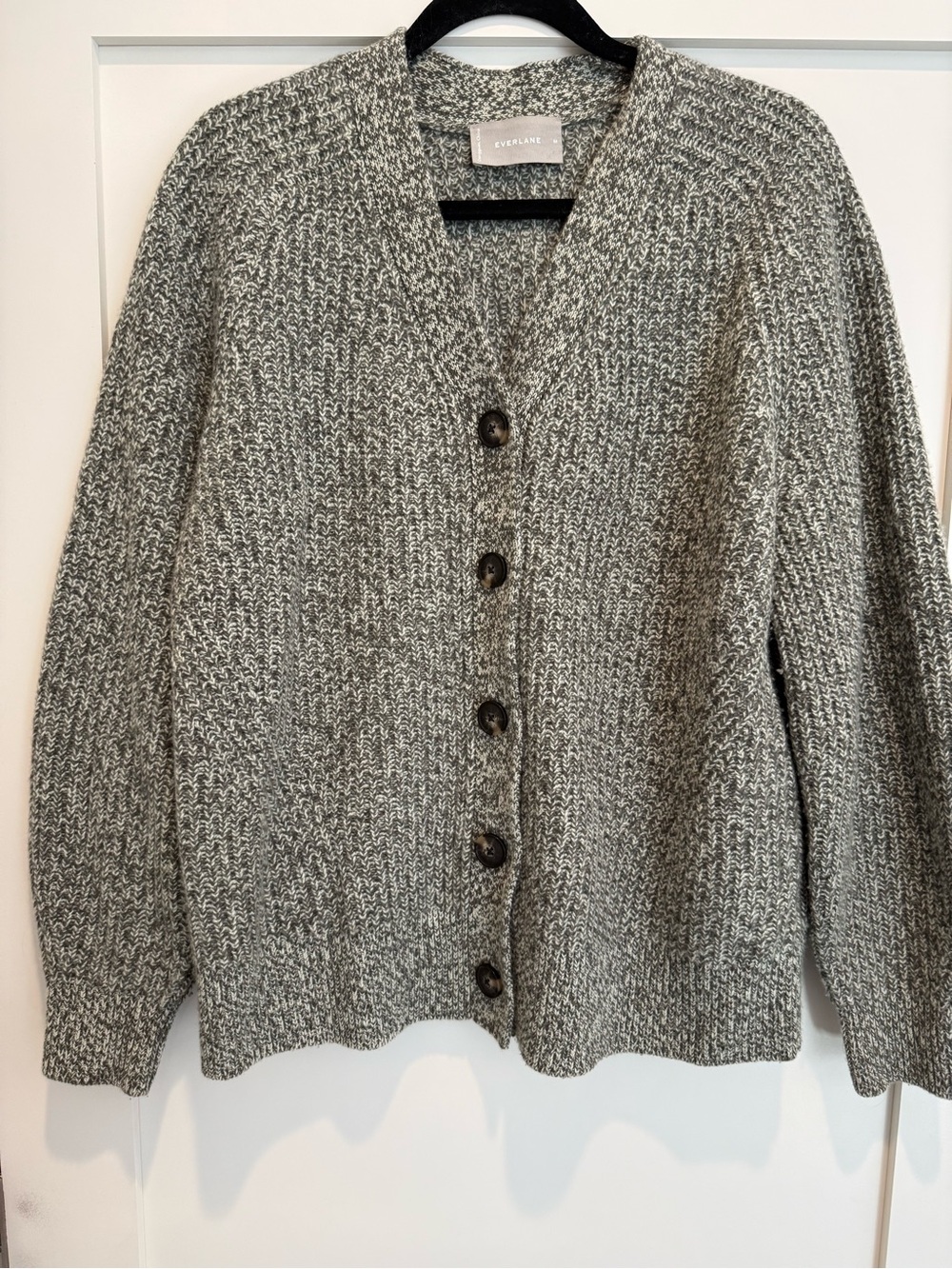 Everlane The Chunky Wool Cardigan - Green Marl - Size M